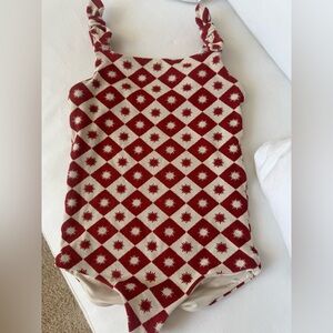 Beach Riot Kids One-Piece Swimsuit in Red and Cream Diamond Star Pattern